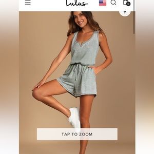 Perfect Lazy Day Sage Green Sleeveless Drawstring Lounge Romper